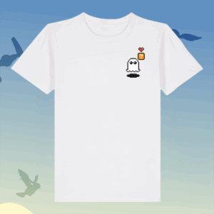 Ghost Kinder T-Shirt - Elbenwald Festival Weißes T-Shirt mit einem niedlichen, pixeligen Geist-Design und einem Herzsymbol, ideal für Fans des Elbenwald Festivals. Perfekt für Musik- und Nerdkultur-Liebhaber, die ihren einzigartigen Stil zeigen möchten.